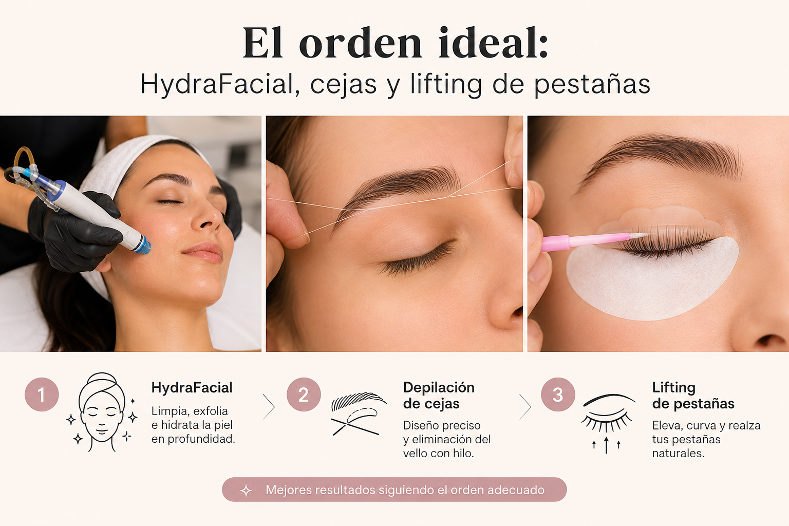 HydraFacial, depilación de cejas con hilo o lifting de pestañas?