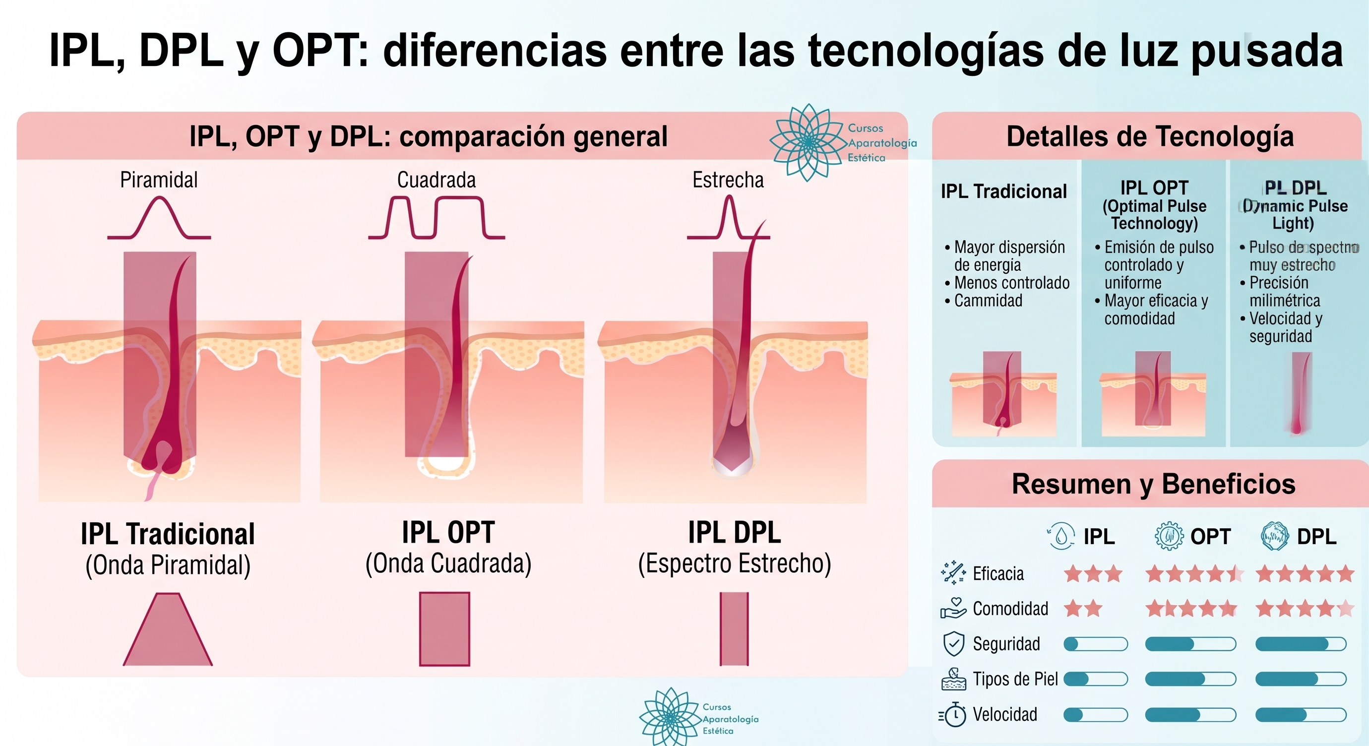 IPL, DPL y OPT: diferencias entre las tecnologías de luz pulsada