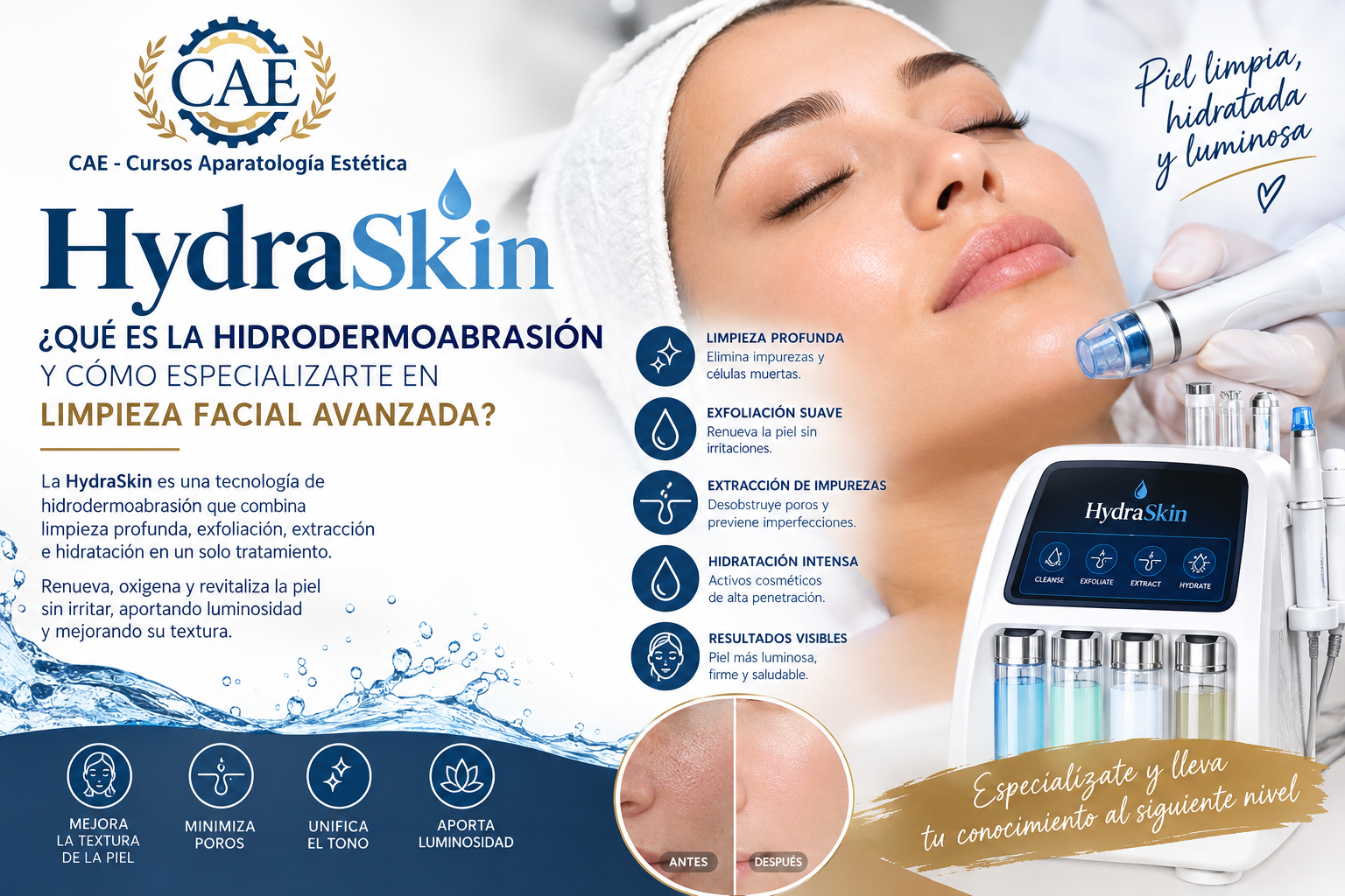 HydraSkin: qué es la hidrodermoabrasión y cómo especializarte en limpieza facial avanzada