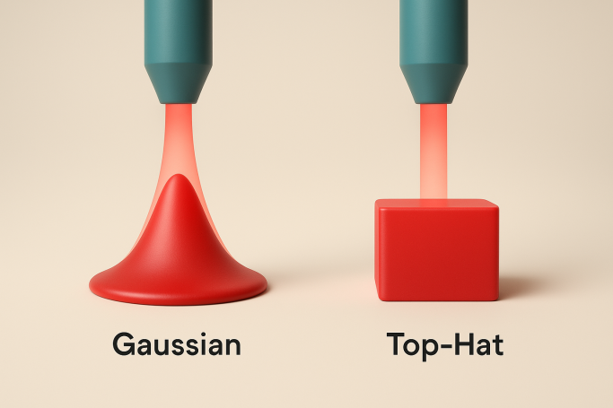 Visualización de dos formas de dispersión: Gaussian (forma de gota) y Top-Hat (forma cúbica).
