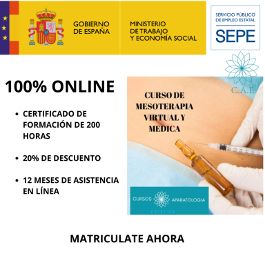 Curso de mesoterapia online con descuento y asistencia durante 12 meses. Matricúlate ahora.