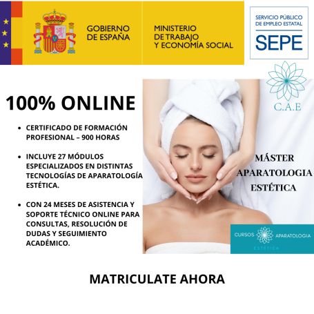 Certificado de formación 100% online en estética, con matrícula abierta.