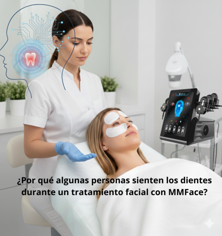 Mujer recibiendo tratamiento facial mientras una especialista la asiste.