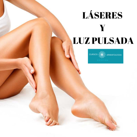 Piernas suaves y bien cuidadas, con texto sobre láseres y luz pulsada.
