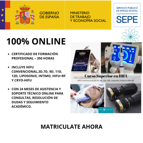 Curso Superior en HIFU con dispositivos y tratamiento facial en imágenes.