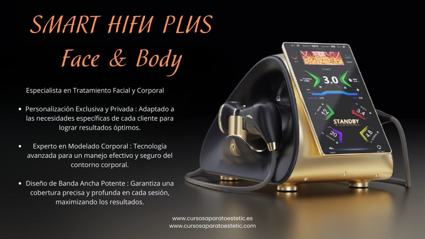 Texto promocional sobre el tratamiento "Smart RF Remove Fat" en un diseño colorido.