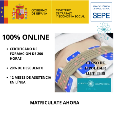 Anuncio sobre curso online de 200 horas con 20% de descuento y asistencia de 12 meses.